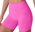 Nahtlose Yoga-Shorts in Rosarot für Damen mit hohem Bund und Bauchweg-Effekt - S / Rosenrot