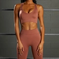 Ensemble de yoga sans couture avec legging taille haute et brassière rouge brique - S / Ensemble Dos Croisé Rouge Rouille