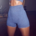 Women's high waist seamless knitted yoga shorts featuring a blue zebra pattern - S / Bottoms / Blue