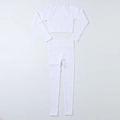 Platliggende witte geribbelde naadloze yogaset met crop top lange mouwen en sportbroek - S / 长袖+长裤套装 / Wit