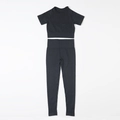 Dunkelgraues nahtloses Yoga-Set für Damen mit Crop-Top und Leggings mit Wellenmuster - S / Schwarz