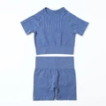 Set yoga senza cuciture blu navy con motivo jacquard zebra e top sportivo - S / Blu