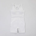 Two-piece white seamless ribbed yoga set with sports bra and high-waist shorts - S / White