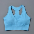 Détail d'un soutien-gorge de sport côtelé bleu ciel avec col en V et dos nageur - S / Haut (Bra) / Bleu