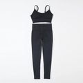 Set sportivo due pezzi nero senza cuciture con reggiseno e leggings a vita alta - S / Nero