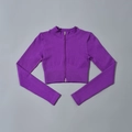 Détail de la veste courte violette côtelée avec fermeture éclair pour tenue de yoga - S / Top à Manches Longues Col Montant Zippé / Violet
