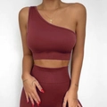 Completo yoga bordeaux senza cuciture con top monospalla e leggings a vita alta - Marrone