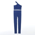 Dark blue seamless ribbed yoga set featuring asymmetrical one-shoulder sports bra and leggings - XL / Navy Blue