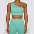 Ensemble de yoga sans couture vert menthe avec brassière à une épaule et legging taille haute - S / Vert