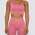 Completo yoga color malva monospalla con crop top a coste e leggings fitness a vita alta - Rosa