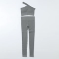 Women seamless sage green ribbed yoga set with one shoulder bra and high waist leggings - XL / Gray