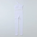 Ensemble de yoga blanc sans couture avec haut à une épaule et legging côtelé taille haute - Blanc