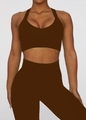 Women's two-piece seamless yoga set in dark brown with sports bra and high-waist leggings - Brown