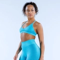 Damen Yoga-Set in Blau nahtlos mit V-Ausschnitt Sport-BH und High-Waist-Leggings - XS / Blau