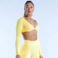 Women's lemon yellow deep V-neck crop top and high-waisted yoga leggings set - Yellow