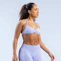 Detailed knit texture of lavender high-stretch sports bra and high-waist leggings set - Lilac Purple