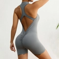 Grauer rückenfreier Y2K Yoga-Body mit Reißverschluss und Scrunch-Butt-Hebeeffekt - S / Grau