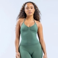 Ensemble de yoga vert olive avec haut dos nu froncé et legging de fitness taille haute - Vert Clair