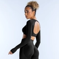 Schwarzes rückenfreies Crop-Top und Leggings-Set mit Daumenlöchern für Yoga-Fitness - XS / Schwarz