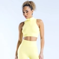 Detail of high-impact yellow sports vest with front zipper and stand-up collar - XS / Light Yellow