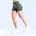 Olive green high-waisted seamless yoga shorts with ruched bum lifting effect - XS / Bottoms / Olive Green