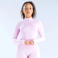 Détail du legging taille haute et du haut cintré à quart de zip en tissu rose clair - S / Rose Barbie
