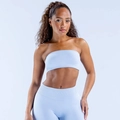 Détail du soutien-gorge de yoga bleu clair sans couture en tissu extensible et respirant - XS / Hauts / Bleu Glacé