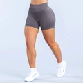 Women's seamless high-waisted gym shorts in dark grey with ribbed waistband support - XS / Bottoms / Black Truffle