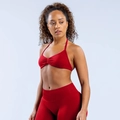 Red high-elastic halter neck sports bra and high-waist leggings seamless yoga set - Burgundy