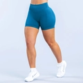 Blue seamless high-waisted yoga shorts with ruched back and ribbed waistband detailing - XS / Bottoms / Lake Blue