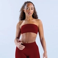 Détail de l'ensemble de yoga rouge foncé avec haut bustier sport et legging taille haute - XS / Hauts / Bordeaux