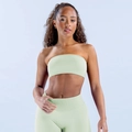 Détail de la brassière de sport sans bretelles vert clair et leggings taille haute - XS / Hauts / Vert menthe