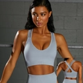 Seamless light grey blue sports bra with ribbed band and criss-cross back detail - S / Crisscross Back Bra / Light Blue Zircon