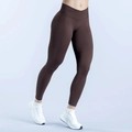 Detail der Cross-over-V-Taille Leggings in Dunkelbraun mit körperbetonter Passform - XS / Schokobraun