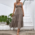 Sommerliches V-Ausschnitt Maxikleid mit geometrischem Print und Stufenrock für Damen - S / Khaki