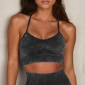 Haut de yoga sans couture gris foncé délavé à l'acide avec fines bretelles et bande côtelée - S / Camisole Noire