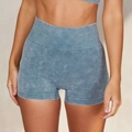 Pantaloncini da yoga senza cuciture a vita alta grigio blu con trama lavata vintage - Taglia S / Pantaloni e gonne / Pantaloncini blu