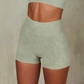 Set yoga senza cuciture verde lavaggio acido da donna con pantaloncini a vita alta a costine - Taglia S / Pantaloni e gonne / Pantaloncini Fitness Verde Chiaro