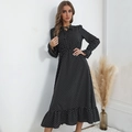 Langärmliges Kleid mit Polka-Dots in Schwarz-Weiß mit Rüschensaum für Damen - S / Schwarz