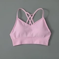 Soutien-gorge de yoga rose sans couture avec bretelles croisées et tissu côtelé - S / Hauts / Soutien-gorge à Double Croisement / Rose