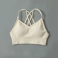 Brassière de yoga sans couture blanc crème avec bretelles croisées et bande côtelée - S / Top Croisé Ivoire