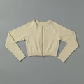Giacca da yoga senza cuciture a maniche lunghe beige chiaro con zip e polsini - Taglia S / Top / Manica lunga bianco sporco