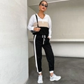 Ensemble de survêtement femme avec sweat à capuche color-block et pantalon à rayures - S / Noir Blanc Beige Color Block