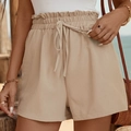 Women's high waist khaki paperbag shorts with elastic drawstring and breathable fabric - S / Apricot