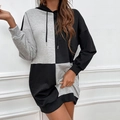 Abito a felpa con cappuccio casual in maglia con design color-block nero e grigio - S / Nero e Grigio