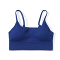 Reggiseno sportivo a costine blu scuro senza cuciture con spalline sottili e bordo - Taglia S / Top / Blu navy