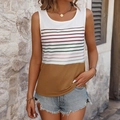 Sommerliches ärmelloses Top mit Streifen-Patchwork und braunem Farbblock für Damen - S / Weiß