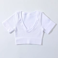Top da yoga bianco a costine senza cuciture con scollo a V e bordo elastico largo - Taglia S / Top / Bianco