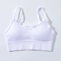 Reggiseno sportivo bianco a coste senza cuciture con spalline sottili e orlo ampio - Taglia S / Top / Bianco