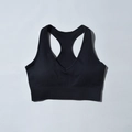 Soutien-gorge sport noir sans couture côtelé avec dos nageur et décolleté en V - S / Haut (Bra) / Noir